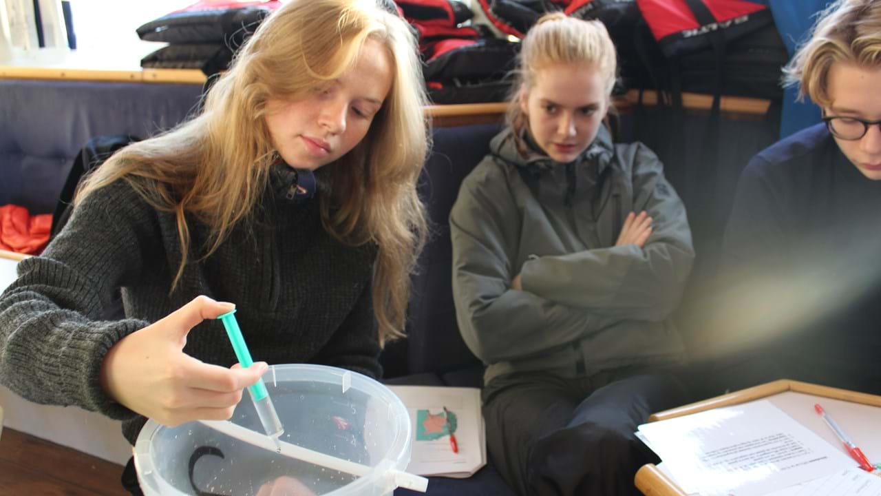 Elever på marinebiologisk tokt med MS Ny Vigra III